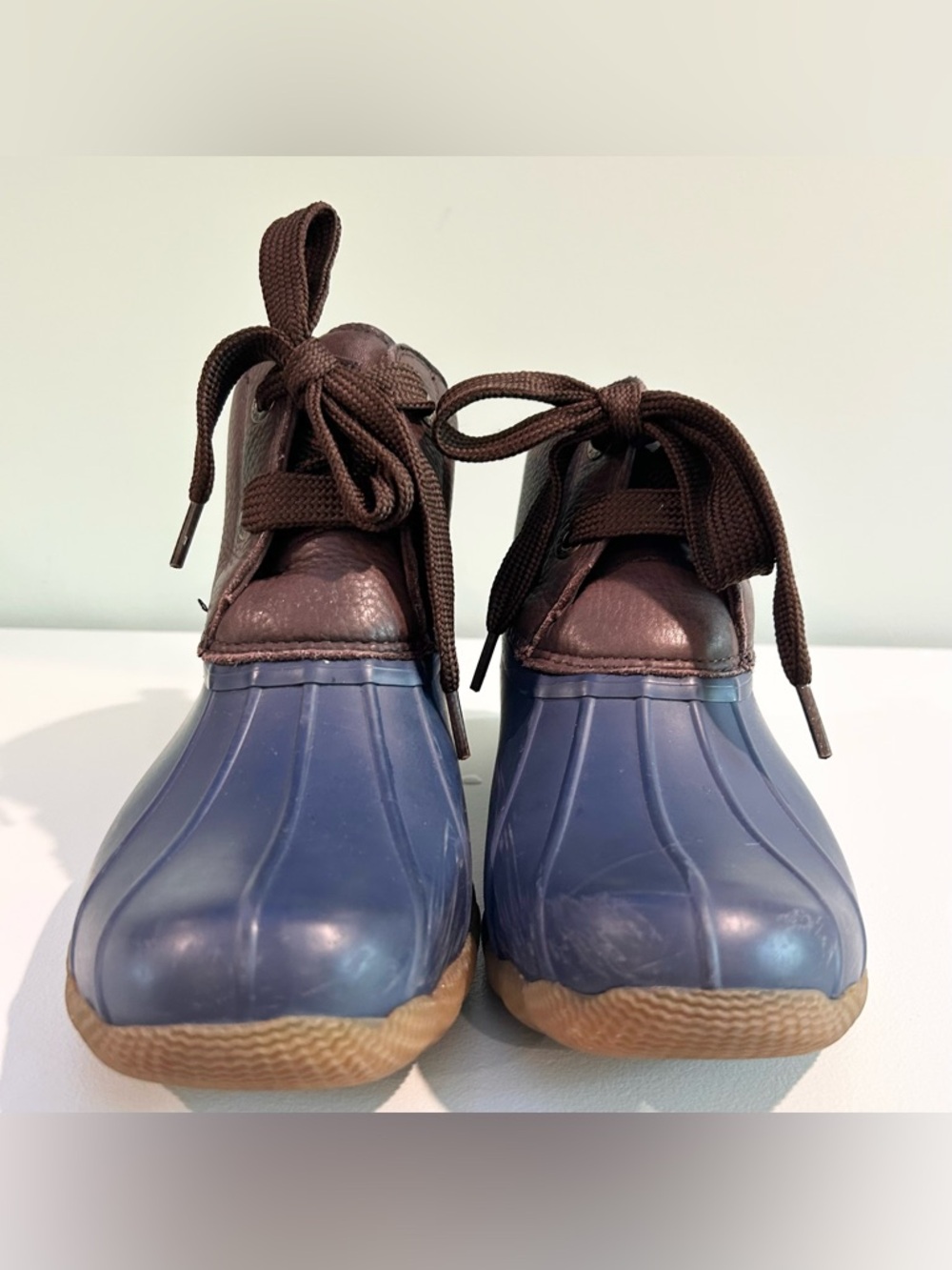 Sperry Saltwater Waterproof Duck Boots Brown Navy Leather Rain Boots 8.5 - Picture 5 of 11